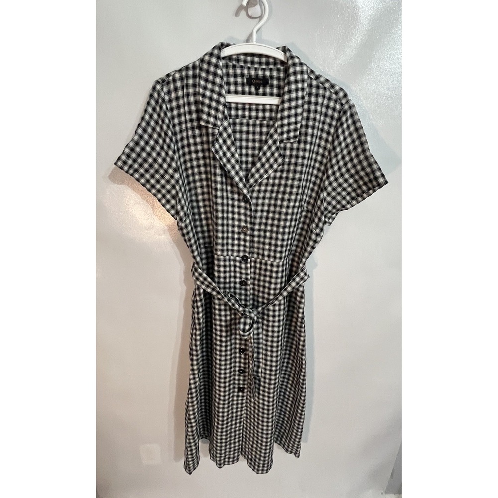 Quince Large European Linen Button Dress Gingham Belted Classic Lagenlook